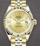 Ladies Datejust 28mm in Yellow Gold with Fluted Bezel on Jubilee Bracelet with Champagne Roman Dial