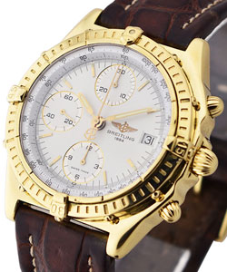 Chronomat Evolution 40mm in Yellow Gold on Brown Strap with White Dial