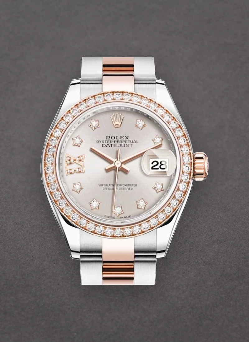 Rolex Unworn Ladies Datejust 28mm in Steel with Rose Gold Diamond Bezel