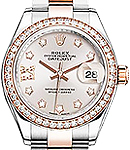 Ladies Datejust 28mm in Steel with Rose Gold Diamond Bezel on Oyster Bracelet with Sundust Diamond Dial