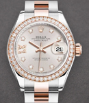 Ladies Datejust 28mm in Steel with Rose Gold Diamond Bezel on Oyster Bracelet with Sundust Diamond Dial