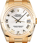 Midsize 31mm President in Yellow Gold with Fluted Bezel on Bracelet with MOP Roman Dial
