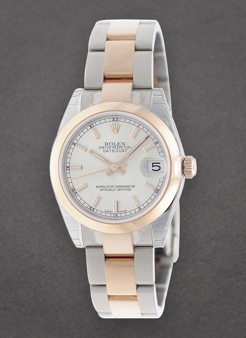 Rolex Unworn Mid Size Datejust 31mm in Steel with Rose Gold Domed Bezel