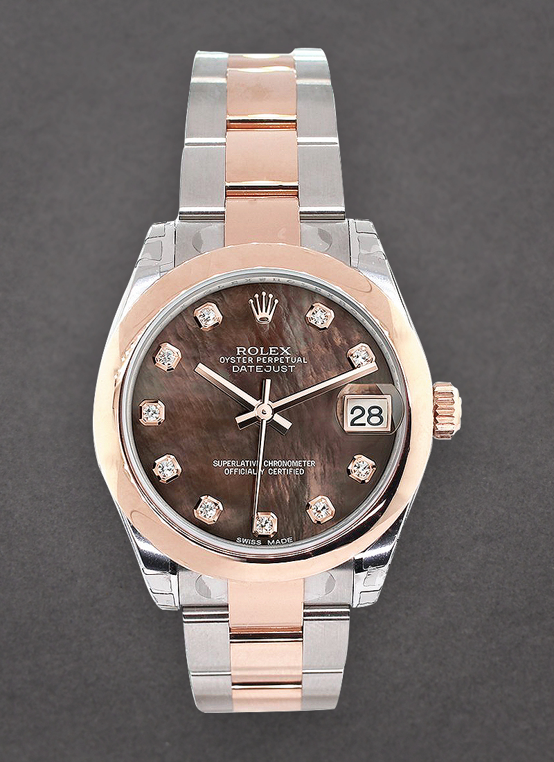 Rolex Unworn Mid Size 2-Tone Datejust 31mm in Steel with Rose Gold Domed Bezel