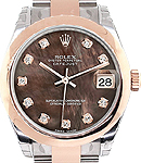 Mid Size 2-Tone Datejust 31mm in Steel with Rose Gold Domed Bezel on Oyster Bracelet with Black MOP Diamond Dial