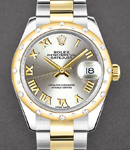 Mid Size 2 Tone Datejust 31mm with 24 Diamond Bezel on Oyster Bracelet with Silver Roman Dial