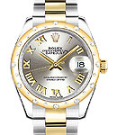 Mid Size 2 Tone Datejust 31mm with 24 Diamond Bezel on Oyster Bracelet with Silver Roman Dial