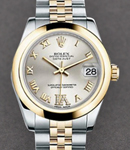 Mid Size 2-Tone DateJust 31mm in Steel with Yellow Gold Smooth Bezel on Jubilee Bracelet with Silver Roman Dial