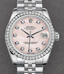 Mid Size Datejust 31mm in Steel with Diamond Bezel on Jubilee Bracelet with Pink MOP Diamond Dial