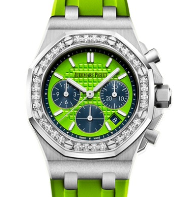 Royal Oak Offshore Tourbillon Chronograph in Steel with Diamond Bezel On Green Rubber Strap with Green Dial