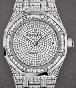 Royal Oak 37mm in White Gold with Diamond Bezel on White Gold Diamond Bracelet with Pave Diamond Dial