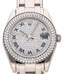 Masterpiece Mid Size in White Gold with 2 Row Diamond Bezel on Pearlmaster Bracelet with Roman Pave Diamond Dial