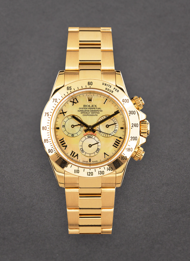 Pre-Owned Rolex Daytona in Yellow Gold with Rare Champagne Mother of Pearl Dial