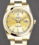 Day Date 36mm President in Yellow Gold with Domed Bezel on Oyster Bracelet with Champagne Index Dial