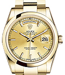 Day Date 36mm President in Yellow Gold with Domed Bezel on Oyster Bracelet with Champagne Index Dial