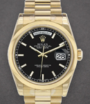 President - 36mm - Yellow Gold - Smooth Bezel on President Bracelet with Black Stick Dial