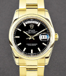 Day Date President 36mm in Yellow Gold with Domed Bezel on Oyster Bracelet with Black Index Dial