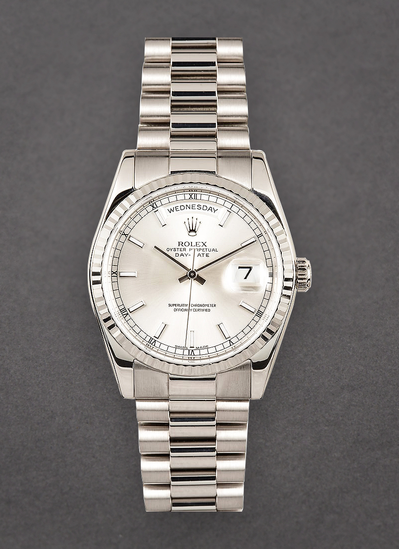 Pre-Owned Rolex President DayDate 36mm in White Gold with Fluted Bezel