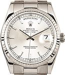 President DayDate 36mm in White Gold with Fluted Bezel on President Bracelet with Silver Luminous Stick Dial