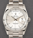 President DayDate 36mm in White Gold with Fluted Bezel on President Bracelet with Silver Luminous Stick Dial