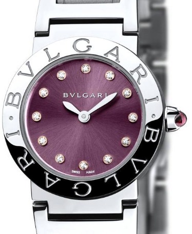 Bvlgari 26mm in Steel On Steel Bracelet with Purple and Diamond Hours Mark Dial
