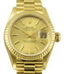 President 26mm in Yellow Gold with Fluted Bezel on President Bracelet with Champagne Dial with Black Stick Marker