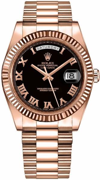 President Day-Date 41mm in Rose Gold Fluted Bezel on President Bracelet with Black Roman Dial