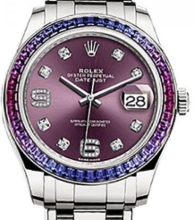 Datejust Pearlmaster in White Gold with Diamond Bezel on Pearlmaster Bracelet with Red Grape Diamond Dial