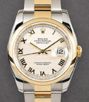 Datejust 36mm 2-Tone Men's on Oyster Bracelet with Ivory Pyramid Dial with Roman Numerals