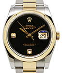 Datejust 36mm in Steel with Yellow Gold Smooth Bezel on Oyster Bracelet with Black Onyx Dial Arabic 6 and 9 with Diamond
