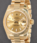 Midsize 31mm President in Yellow Gold with Fluted Bezel on President Bracelet with Champagne Stick Dial