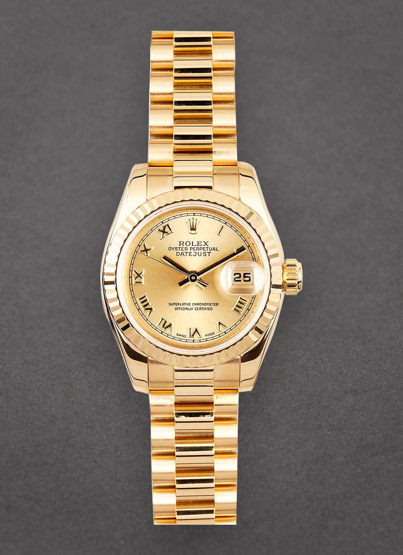 Pre-Owned Rolex Midsize 31mm President in Yellow Gold with Fluted Bezel