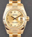 Midsize 31mm President in Yellow Gold with Fluted Bezel on President Bracelet with Champagne Roman Dial