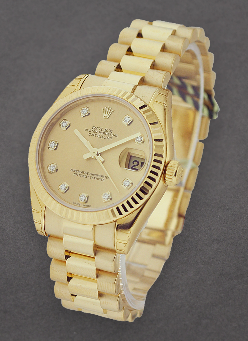 Pre-Owned Rolex Midsize 31mm President in Yellow Gold with Fluted Bezel