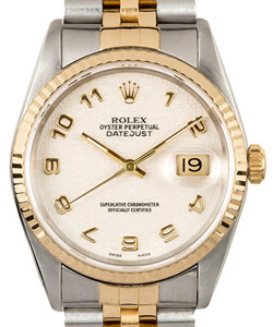 Datejust 2-Tone 36mm in Steel with Yellow Gold Fluted Bezel on Jubilee Bracelet with Ivory Jubilee Arabic Dial