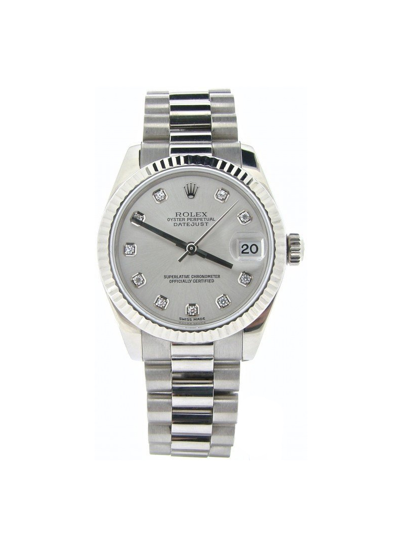Pre-Owned Rolex Mid Size 31mm President in White Gold with Fluted Bezel