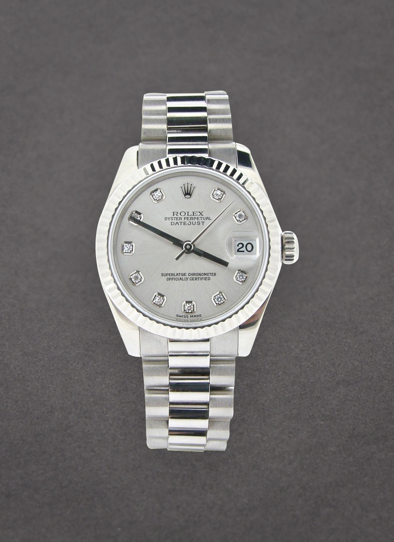 Pre-Owned Rolex Mid Size 31mm President in White Gold with Fluted Bezel