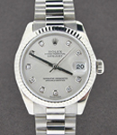 Mid Size 31mm President in White Gold with Fluted Bezel on White Gold President Bracelet in Silver Diamond Dial