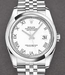 36mm Datejust in Steel with Smooth Bezel on Jubilee Bracelet White Roman Dial