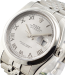 Datejust 36mm in Steel with Smooth Bezel on Bracelet with Silver Roman Dial