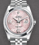 Datejust 36mm in Steel with Smooth Bezel on Jubilee Bracelet with Pink Floral Dial