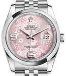 Datejust 36mm in Steel with Smooth Bezel on Jubilee Bracelet with Pink Floral Dial