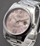 Datejust 36mm in Steel with Smooth Bezel on Oyster Bracelet with Pink Floral Dial