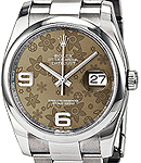 Datejust 36mm in Steel with Smooth Bezel on Oyster Bracelet with Brown Floral Dial