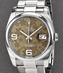 Datejust 36mm in Steel with Smooth Bezel on Oyster Bracelet with Brown Floral Dial