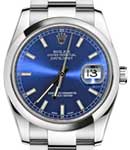 Datejust 36mm in Steel with Smooth Bezel on Oyster Bracelet with Blue Index Dial