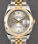 Datejust 36mm in Steel with Yellow Gold Fluted Bezel on Jubilee Bracelet with Silver Roman Dial