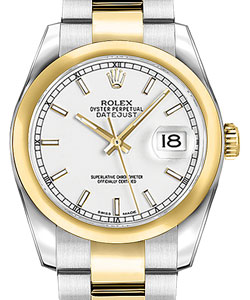 Ladies 26mm Datejust in Steel with Yellow Gold Domed Bezel on Oyster Bracelet with White Stick Dial