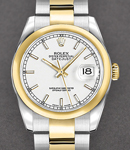 Ladies 26mm Datejust in Steel with Yellow Gold Domed Bezel on Oyster Bracelet with White Stick Dial