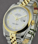 Datejust 36mm in Steel with Yellow Gold Domed Bezel on Jubilee Bracelet with White Roman Dial